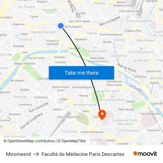 Miromesnil to Faculté de Médecine Paris Descartes map