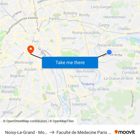 Noisy-Le-Grand - Mont D'Est to Faculté de Médecine Paris Descartes map