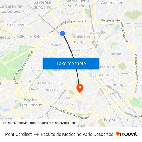 Pont Cardinet to Faculté de Médecine Paris Descartes map