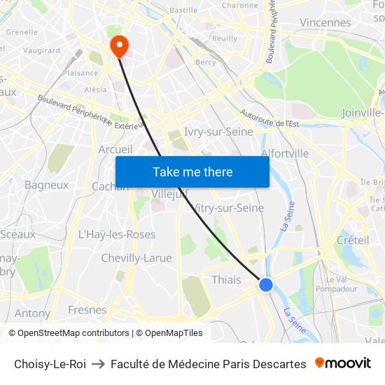 Choisy-Le-Roi to Faculté de Médecine Paris Descartes map