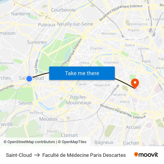 Saint-Cloud to Faculté de Médecine Paris Descartes map