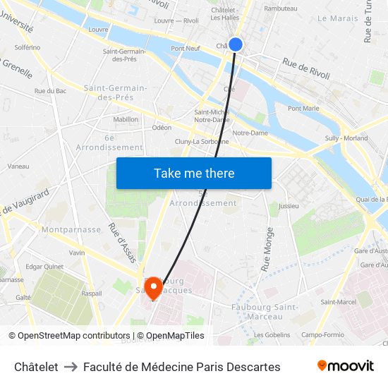 Châtelet to Faculté de Médecine Paris Descartes map