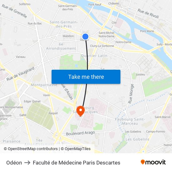 Odéon to Faculté de Médecine Paris Descartes map