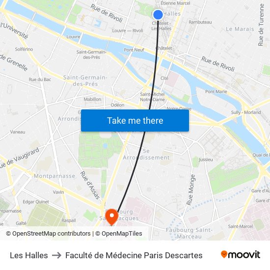 Les Halles to Faculté de Médecine Paris Descartes map