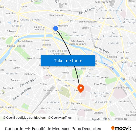 Concorde to Faculté de Médecine Paris Descartes map