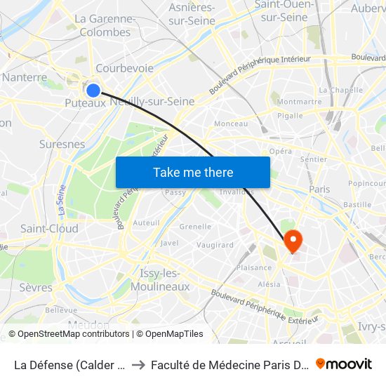 La Défense (Calder - Miro) to Faculté de Médecine Paris Descartes map