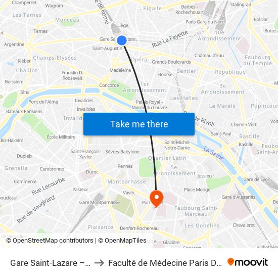 Gare Saint-Lazare – Havre to Faculté de Médecine Paris Descartes map
