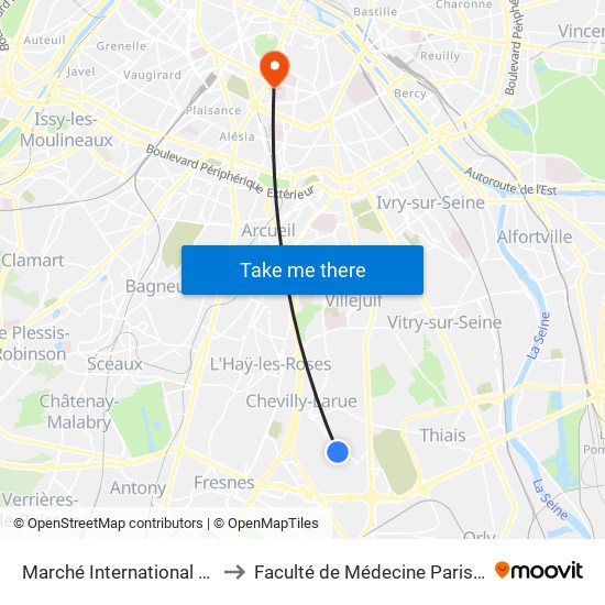 Marché International de Rungis to Faculté de Médecine Paris Descartes map