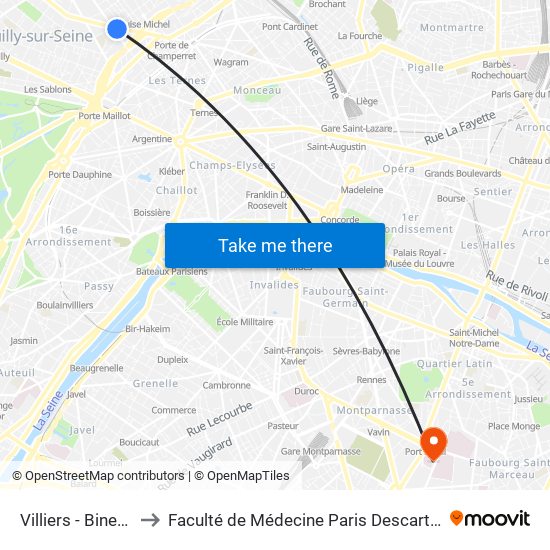 Villiers - Bineau to Faculté de Médecine Paris Descartes map