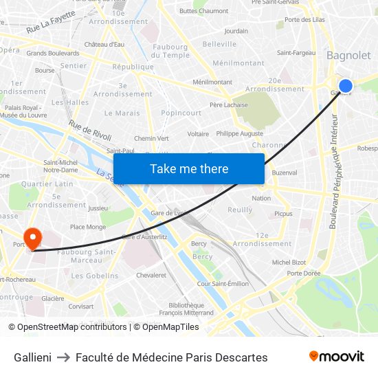 Gallieni to Faculté de Médecine Paris Descartes map