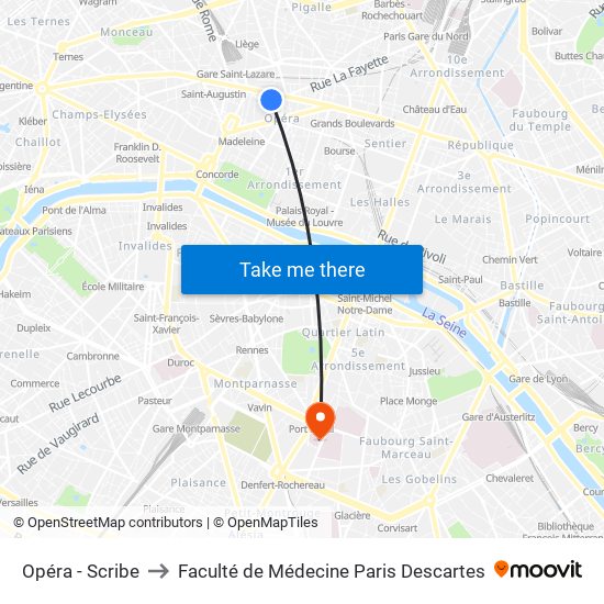 Opéra - Scribe to Faculté de Médecine Paris Descartes map