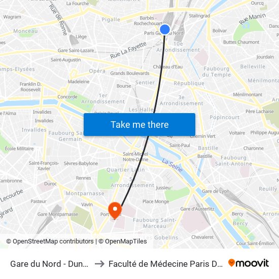 Gare du Nord - Dunkerque to Faculté de Médecine Paris Descartes map
