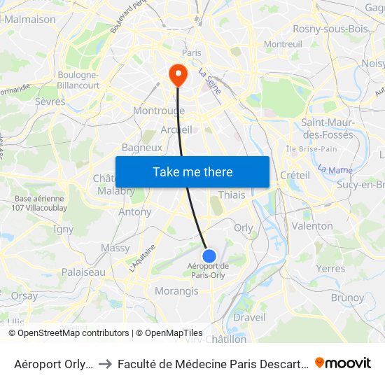 Aéroport Orly 4 to Faculté de Médecine Paris Descartes map
