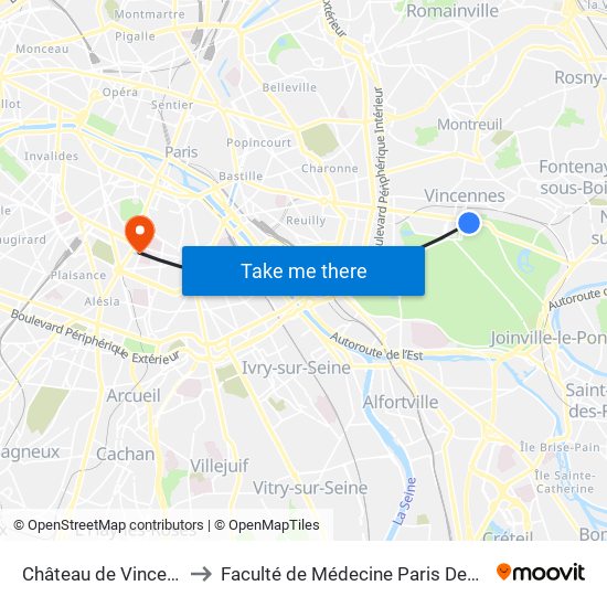 Château de Vincennes to Faculté de Médecine Paris Descartes map