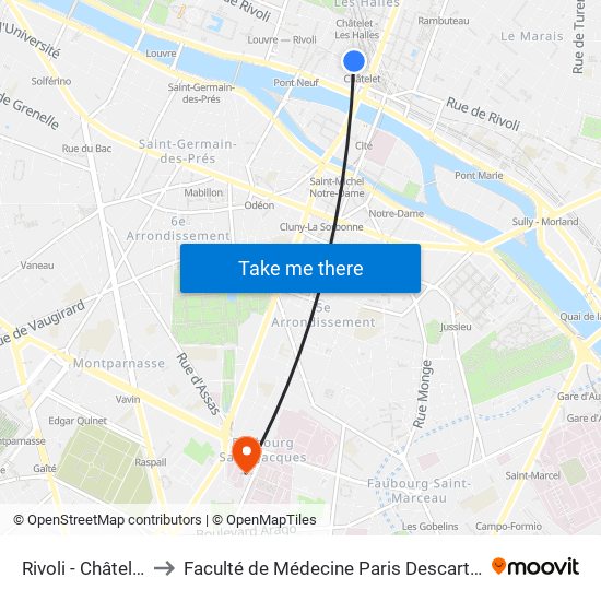 Rivoli - Châtelet to Faculté de Médecine Paris Descartes map