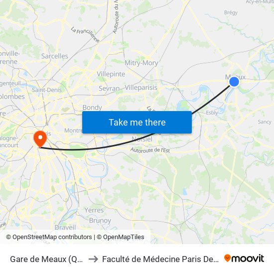 Gare de Meaux (Quai D) to Faculté de Médecine Paris Descartes map