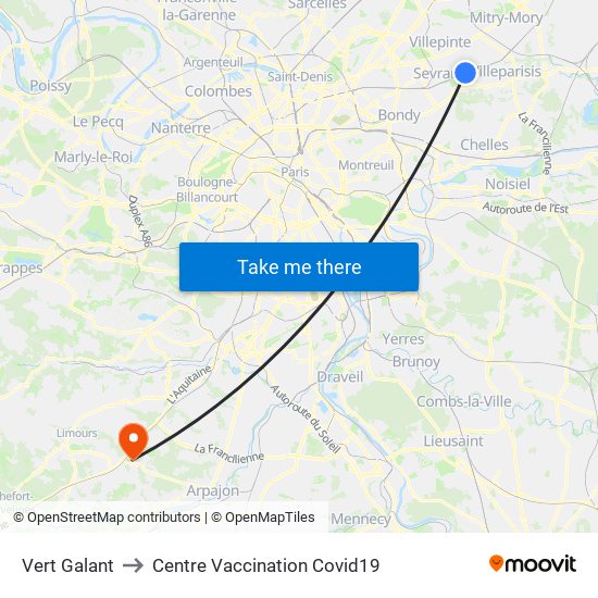 Vert Galant to Centre Vaccination Covid19 map