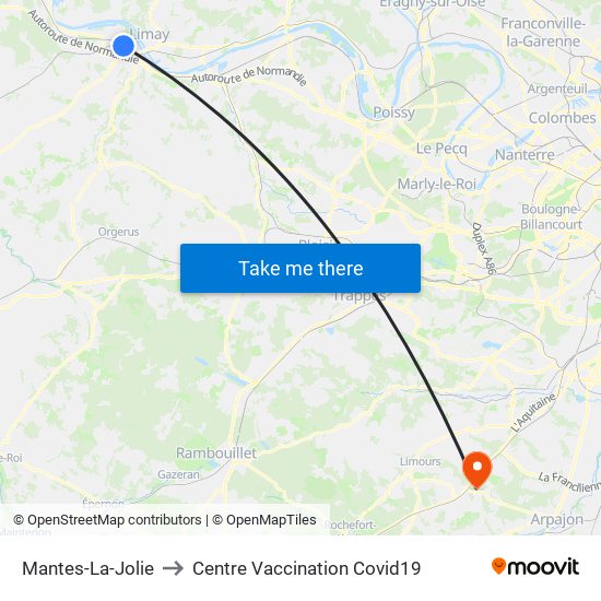 Mantes-La-Jolie to Centre Vaccination Covid19 map