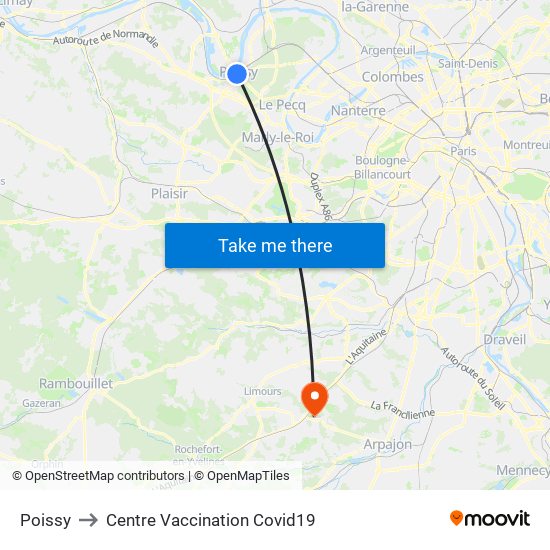 Poissy to Centre Vaccination Covid19 map