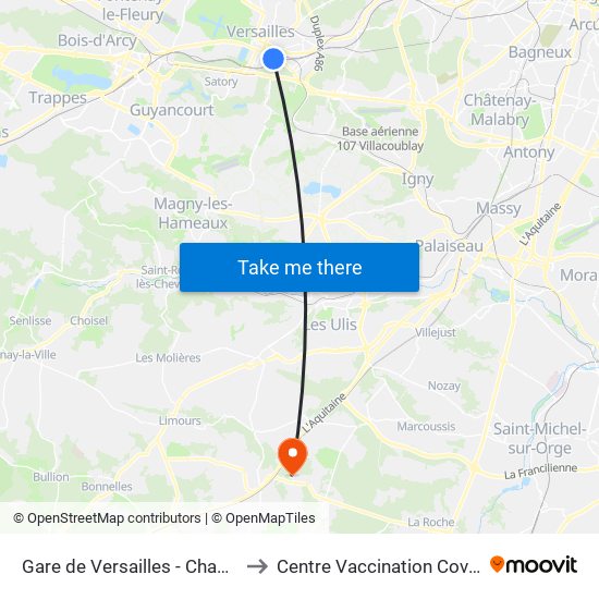 Gare de Versailles - Chantiers to Centre Vaccination Covid19 map