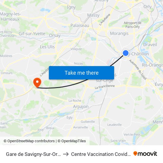 Gare de Savigny-Sur-Orge to Centre Vaccination Covid19 map