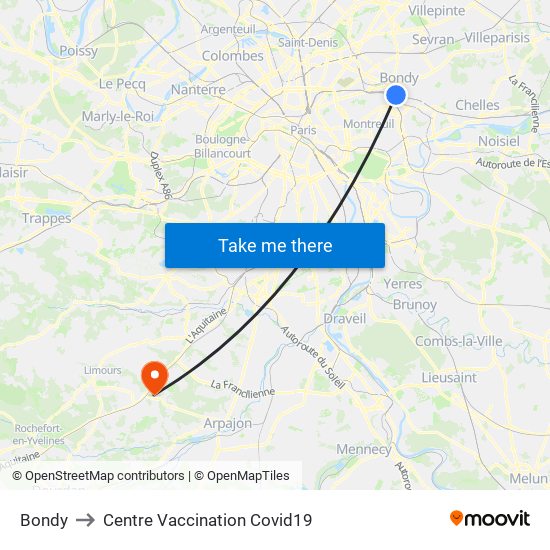 Bondy to Centre Vaccination Covid19 map