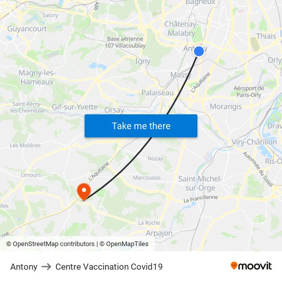 Antony to Centre Vaccination Covid19 map