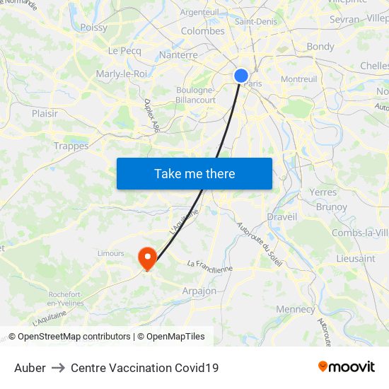 Auber to Centre Vaccination Covid19 map