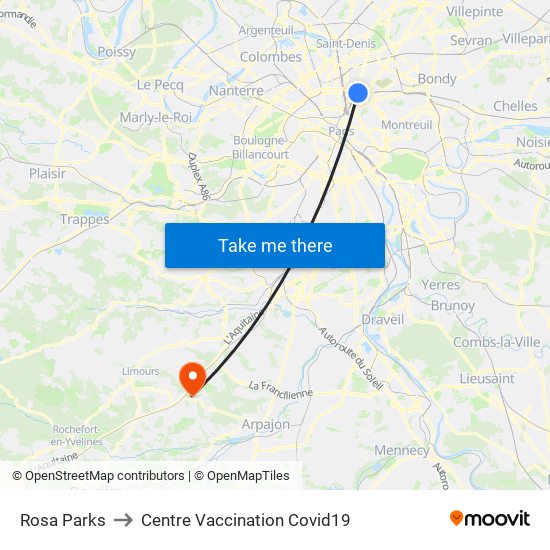 Rosa Parks to Centre Vaccination Covid19 map