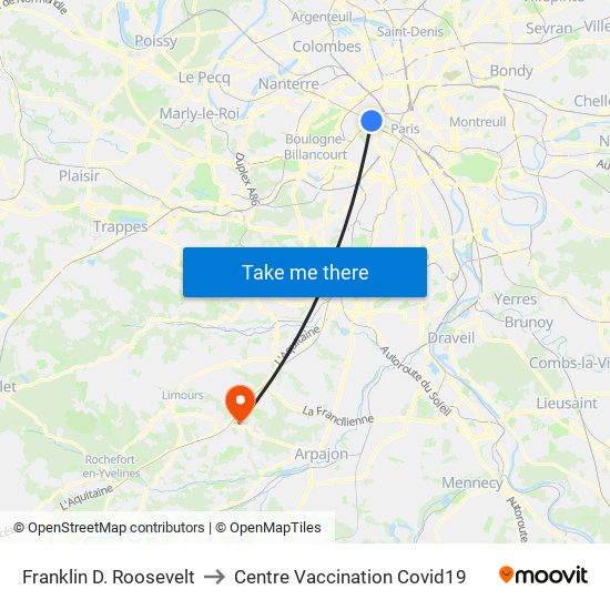 Franklin D. Roosevelt to Centre Vaccination Covid19 map