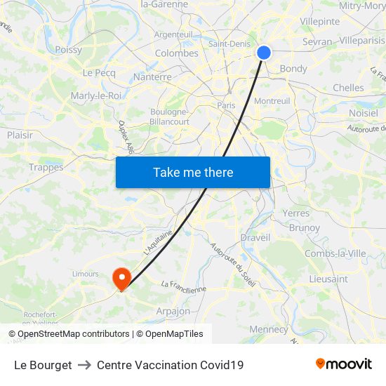 Le Bourget to Centre Vaccination Covid19 map