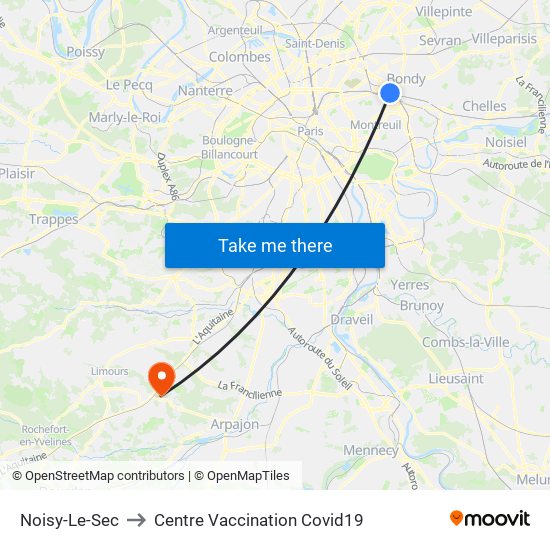 Noisy-Le-Sec to Centre Vaccination Covid19 map