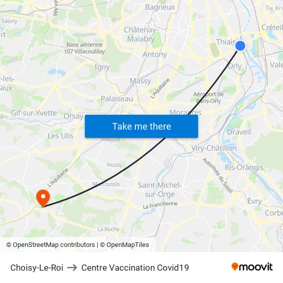 Choisy-Le-Roi to Centre Vaccination Covid19 map