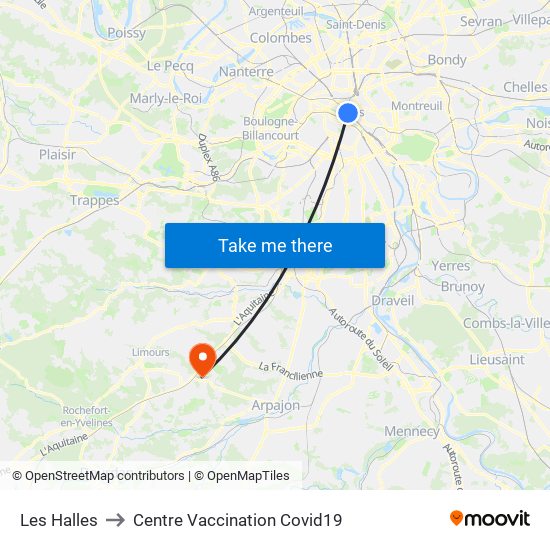 Les Halles to Centre Vaccination Covid19 map