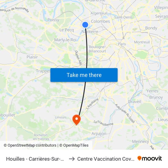 Houilles - Carrières-Sur-Seine to Centre Vaccination Covid19 map