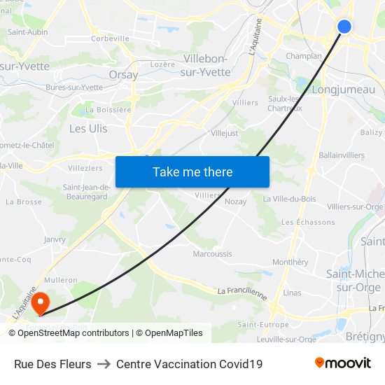 Rue Des Fleurs to Centre Vaccination Covid19 map