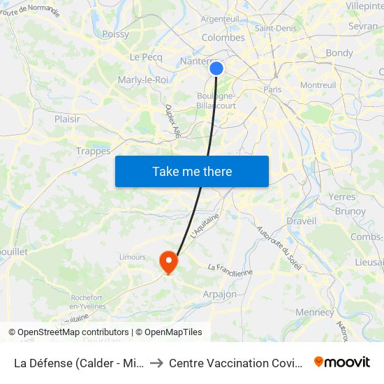 La Défense (Calder - Miro) to Centre Vaccination Covid19 map