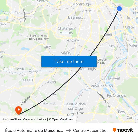École Vétérinaire de Maisons-Alfort - Métro to Centre Vaccination Covid19 map