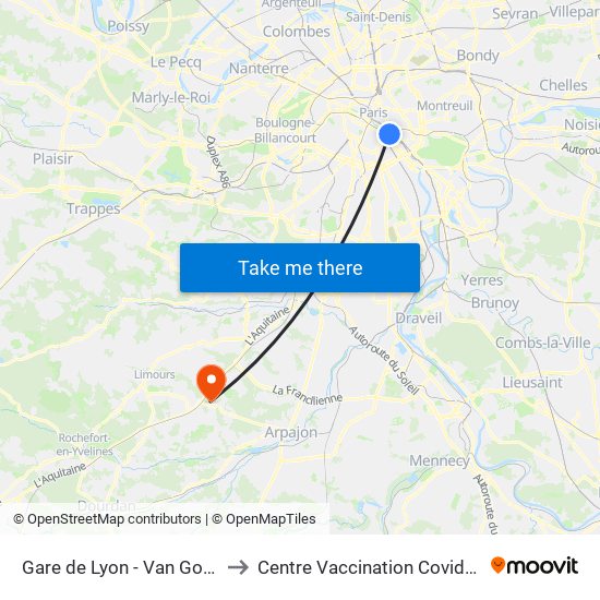 Gare de Lyon - Van Gogh to Centre Vaccination Covid19 map