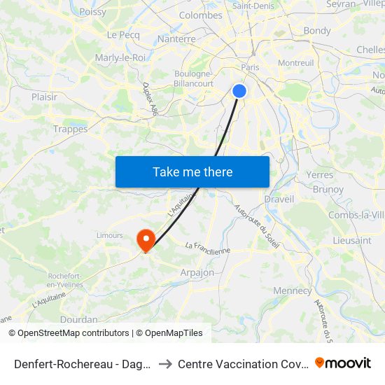 Denfert-Rochereau - Daguerre to Centre Vaccination Covid19 map