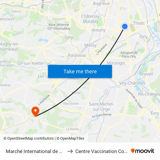 Marché International de Rungis to Centre Vaccination Covid19 map
