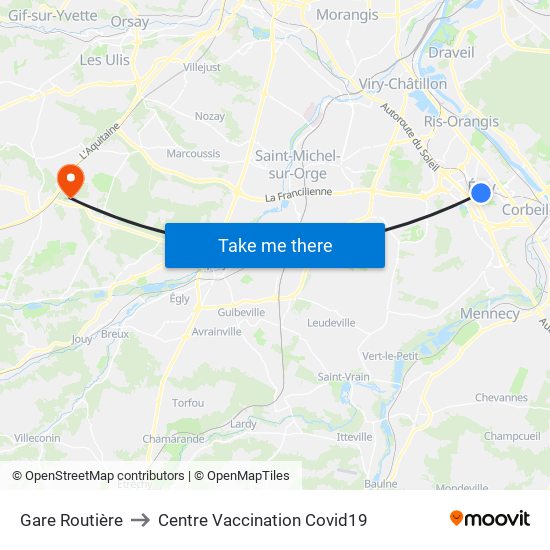 Gare Routière to Centre Vaccination Covid19 map