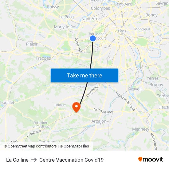 La Colline to Centre Vaccination Covid19 map