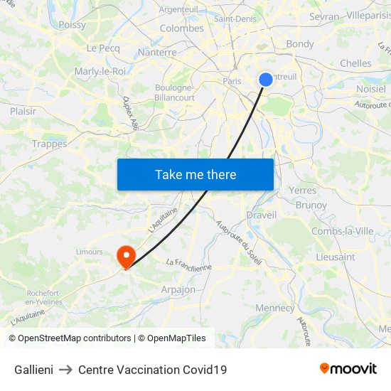 Gallieni to Centre Vaccination Covid19 map