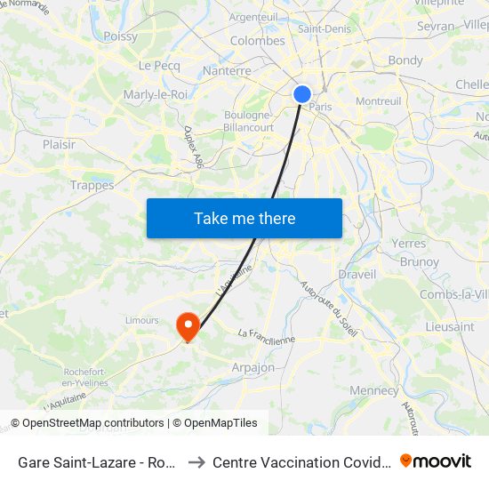 Gare Saint-Lazare - Rome to Centre Vaccination Covid19 map