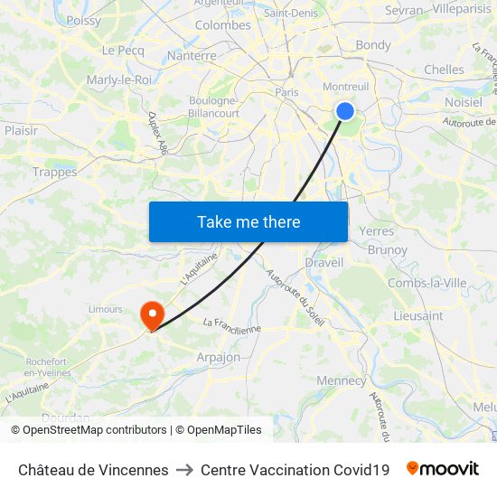 Château de Vincennes to Centre Vaccination Covid19 map