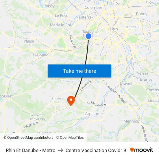 Rhin Et Danube - Métro to Centre Vaccination Covid19 map
