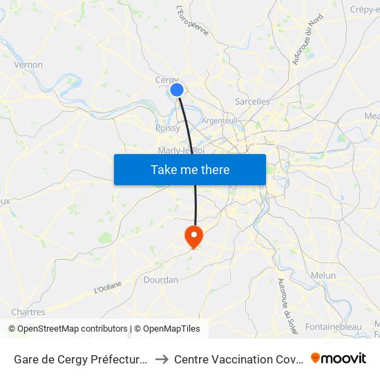 Gare de Cergy Préfecture (C) to Centre Vaccination Covid19 map