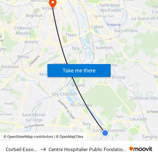 Corbeil-Essonnes to Centre Hospitalier Public Fondation Vallée map