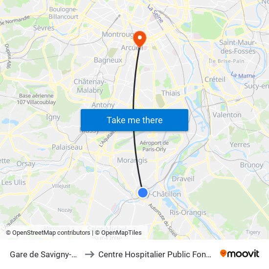Gare de Savigny-Sur-Orge to Centre Hospitalier Public Fondation Vallée map